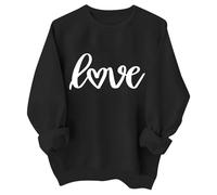 2026 Valentine Heart Pattern Girls Sudadera de manga larga con cuello redondo, suéter suave casual para niños, Negro , 6-7 años