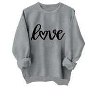 2026 Valentine Heart Pattern Girls Sudadera de manga larga con cuello redondo, suéter suave casual para niños, gris, 6-7 años