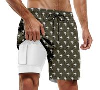 2026 Verano Hombres Casual Playa Pantalones de Doble Capa Moda Versátil Casual Estilo Impreso Pantalones Cortos, Verde militar., 3XL