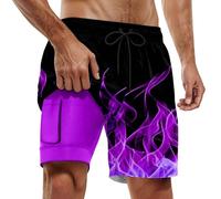 2026 Verano Hombres Casual Playa Pantalones de Doble Capa Moda Versátil Casual Estilo Impreso Pantalones Cortos, morado, XL