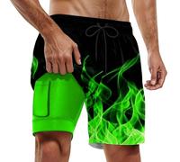 2026 Verano Hombres Casual Playa Pantalones de Doble Capa Moda Versátil Casual Estilo Impreso Pantalones Cortos, verde, XXL