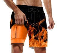 2026 Verano Hombres Casual Playa Pantalones de Doble Capa Moda Versátil Casual Estilo Impreso Pantalones Cortos, naranja, S