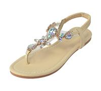 2026 verano rhinestone banda elástica plana chanclas sandalias de playa exterior zapatos de brillo zapatos mujer zapatillas 34, caqui, 40 EU Ancho