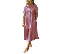 2026 - Vestido camisero de solapa a rayas con botones para mujer, vestido de camiseta midi a rayas azules y blancas para verano, bolsillos funcionales, vestido sexy de encaje para mujer, rojo, 3XL