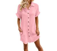 2026 - Vestido casual de mujer para uso diario, trabajo y fiestas. Cuello en V, diseño de botones con bolsillos. Vestido versátil de verano y otoño para estilos relajados. Vestido lacado para mujer