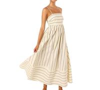 2026 - vestido casual sin mangas sin espalda a rayas con tirantes elegantes vestidos de verano cortos, beige, M