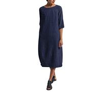 2026 Vestido De Algodón De Verano para Mujer- Talla Grande Manga 3/4 Cuello Redondo Elegante Vintage Informal Color Liso Holgado Suave Recto para Playa Verano Largo Medio Básica