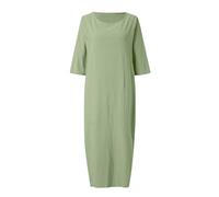 2026 Vestido De Algodón De Verano para Mujer- Talla Grande Manga 3/4 Cuello Redondo Elegante Vintage Informal Color Liso Holgado Suave Recto para Playa Verano Largo Medio Básica