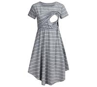 2026 Vestido de maternidad casual a rayas de manga corta para mujer, vestido de maternidad, a rayas, multifuncional, a rayas, vestido de maternidad, vestido de maternidad, gris, L