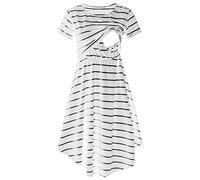 2026 Vestido de maternidad casual a rayas de manga corta para mujer, vestido de maternidad, a rayas, multifuncional, a rayas, vestido de maternidad, vestido de maternidad, Blanco, XL
