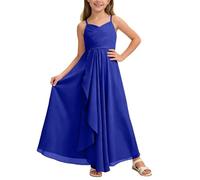 2026 vestido de niña de boda en una línea de gasa que fluye vestido maxi para jóvenes damas de honor vestido de novia vestido de fiesta, Bu2., 11-12 años