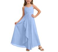 2026 vestido de niña de boda en una línea de gasa que fluye vestido maxi para jóvenes damas de honor vestido de novia vestido de fiesta, BU1, 11-12 años