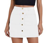 2026 Vestido de Verano Mujer Faldas Vaqueras para Mujer Vaquero de Cintura Alta Moda Mini Falda Lápiz Elástica con Botones Bolsillos Delanteros, Blanco, XL