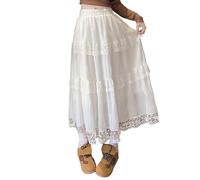 2026 vestido de verano para mujer falda de pastel falda de encaje falda tutú de cintura alta falda de paraguas swing grande, Blanco, talla única