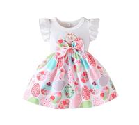 2026 Vestido de Verano para Niñas con Patrón de Conejo de Pascua Mangas Volantes Estampado Floral Allover para Bebés Niños Pequeños, Rosa., 18-24 meses