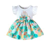 2026 Vestido de Verano para Niñas con Patrón de Conejo de Pascua Mangas Volantes Estampado Floral Allover para Bebés Niños Pequeños, verde, 2-3 años