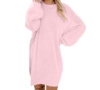 2026 Vestido largo de punto para mujer suéter de invierno con cuello alto prácticos bolsillos laterales para mayor comodidad de moda, Rosa., XL
