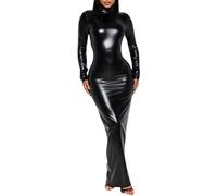 2026 Vestido Mujer Casual Apretado Cultivar Su propia Moral, Muestre Vestido Fino Metálico Sin Espalda Falda de Cuero, Negro , M