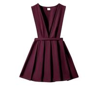 2026 Vestidos escolares para niñas, ropa casual, falda con peto para niños, falda plisada con tirantes ajustables, ropa cómoda para todos los días, rojo, 8-9 años