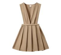 2026 Vestidos escolares para niñas, ropa casual, falda con peto para niños, falda plisada con tirantes ajustables, ropa cómoda para todos los días, caqui, 2-3Years