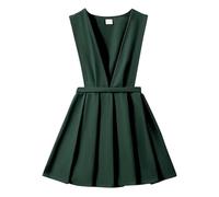 2026 Vestidos escolares para niñas, ropa casual, falda con peto para niños, falda plisada con tirantes ajustables, ropa cómoda para todos los días, verde, 6-7 años