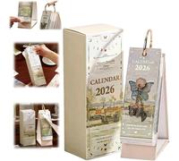 2026 Vintage European Style Oil Painting Flip Calendar,Elegant Desktop Flip Calendar with Butterfly Pendant,Creative Daily Tear-Off Desktop Decoration for Home,Living Room,Office (1PCS)