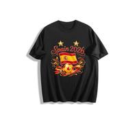 2026 W-M 2 Estrellas España Ganar Conmemorativo Camiseta de Fútbol Verano 100% Algodón Fiesta de Fanfeier Bandera Estampado Hombre Mujer Fan Camiseta Fiesta Fútbol Cheer On Camisetas, Negro 10#, S