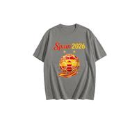 2026 W-M 2 Estrellas España Ganar Conmemorativo Camiseta de Fútbol Verano 100% Algodón Fiesta de Fanfeier Bandera Estampado Hombre Mujer Fan Camiseta Fiesta Fútbol Cheer On Camisetas, Gris 8#, M