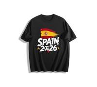 2026 W-M 2 Estrellas España Ganar Conmemorativo Camiseta de Fútbol Verano 100% Algodón Fiesta de Fanfeier Bandera Estampado Hombre Mujer Fan Camiseta Fiesta Fútbol Cheer On Camisetas, Negro 6#, M