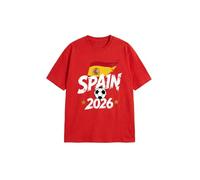 2026 W-M 2 Estrellas España Ganar Conmemorativo Camiseta de Fútbol Verano 100% Algodón Fiesta de Fanfeier Bandera Estampado Hombre Mujer Fan Camiseta Fiesta Fútbol Cheer On Camisetas, Red 4#, XXL