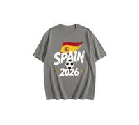 2026 W-M 2 Estrellas España Ganar Conmemorativo Camiseta de Fútbol Verano 100% Algodón Fiesta de Fanfeier Bandera Estampado Hombre Mujer Fan Camiseta Fiesta Fútbol Cheer On Camisetas, Gris 4#, XL