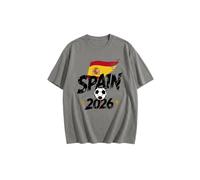 2026 W-M 2 Estrellas España Ganar Conmemorativo Camiseta de Fútbol Verano 100% Algodón Fiesta de Fanfeier Bandera Estampado Hombre Mujer Fan Camiseta Fiesta Fútbol Cheer On Camisetas, Gris 5#, S