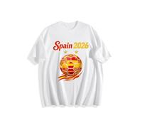 2026 W-M 2 Estrellas España Ganar Conmemorativo Camiseta de Fútbol Verano 100% Algodón Fiesta de Fanfeier Bandera Estampado Hombre Mujer Fan Camiseta Fiesta Fútbol Cheer On Camisetas, Blanco 8#, S