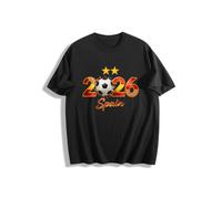 2026 W-M 2 Estrellas España Ganar Conmemorativo Camiseta de Fútbol Verano 100% Algodón Fiesta de Fanfeier Bandera Estampado Hombre Mujer Fan Camiseta Fiesta Fútbol Cheer On Camisetas, Negro 9#, S