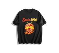 2026 W-M 2 Estrellas España Ganar Conmemorativo Camiseta de Fútbol Verano 100% Algodón Fiesta de Fanfeier Bandera Estampado Hombre Mujer Fan Camiseta Fiesta Fútbol Cheer On Camisetas, Negro 8#, XXL