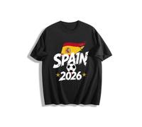 2026 W-M 2 Estrellas España Ganar Conmemorativo Camiseta de Fútbol Verano 100% Algodón Fiesta de Fanfeier Bandera Estampado Hombre Mujer Fan Camiseta Fiesta Fútbol Cheer On Camisetas, Negro 4#, L
