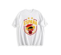 2026 W-M 2 Estrellas España Ganar Conmemorativo Camiseta de Fútbol Verano 100% Algodón Fiesta de Fanfeier Bandera Estampado Hombre Mujer Fan Camiseta Fiesta Fútbol Cheer On Camisetas, Blanco 2#, XXL