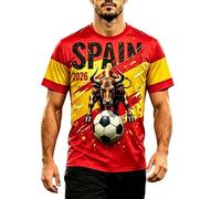 2026 W-M Argentina Gana Conmemorativa Camiseta de Fútbol Copa Camiseta Fanshirt, Impresión 3D Unisex Manga Corta Transpirable Deporte Camiseta de Tiempo Libre para Hombre Mujer Niños, España 1#, XXL