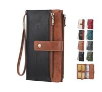 2026 Wallet for Women RFID Blocking Leather Clutch, 3-Fold Long Wallet Large Capacity Credit Card Holder Ladies Travel Purse (Black & Brown)
