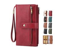 2026 Wallet for Women RFID Blocking Leather Clutch, 3-Fold Long Wallet Large Capacity Credit Card Holder Ladies Travel Purse (Burgundy)