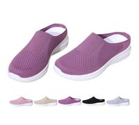 2026 Women's Breathable Knit Slip-On Walking Shoes Comfortable Backless Mules Sneakers Orthopedic Slide on Backless Tennis Sneakers Loafers (Purple,44)