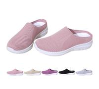 2026 Women's Breathable Knit Slip-On Walking Shoes Comfortable Backless Mules Sneakers Orthopedic Slide on Backless Tennis Sneakers Loafers (Pink,43)