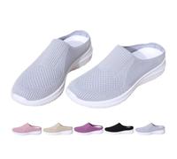 2026 Women's Breathable Knit Slip-On Walking Shoes Comfortable Backless Mules Sneakers Orthopedic Slide on Backless Tennis Sneakers Loafers (Grey,37)