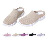 2026 Women's Breathable Knit Slip-On Walking Shoes Comfortable Backless Mules Sneakers Orthopedic Slide on Backless Tennis Sneakers Loafers (Khaki,43)