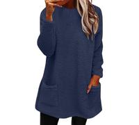 2026 Womens Cute Sweaters Casual Crewneck Fleece Pullover Long Sleeve Thermal Soft Fuzzy Winter Sweater Dress For Women (Blue Dark,XL)