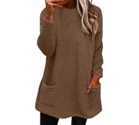2026 Womens Cute Sweaters Casual Crewneck Fleece Pullover Long Sleeve Thermal Soft Fuzzy Winter Sweater Dress For Women (Khaki,XL)