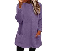 2026 Womens Cute Sweaters Casual Crewneck Fleece Pullover Long Sleeve Thermal Soft Fuzzy Winter Sweater Dress For Women (Purple,S)