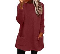 2026 Womens Cute Sweaters Casual Crewneck Fleece Pullover Long Sleeve Thermal Soft Fuzzy Winter Sweater Dress For Women (Wine,M)