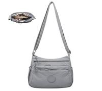 2026 Women's Solid Color Fashionable Multi-pocket Zipper Crossbody Bag Women Lightweight Nylon Shoulder Bag Waterproof (Gray)