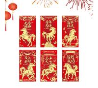 2026 Year of the Horse Red Envelopes - Cute Money Packets, Lunar New Year Hongbao Set, Cash Envelopes, Traditional Blessing, Red Vibrant Gold Cartoon Horse Illustrations